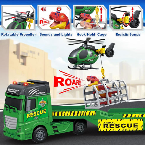 3 4 5 6 7 23" Bstoyder Toddler Boy Toys for Years Kids, Semi Flatbed Truck Toy with a Dinosaure Truck, Friction Powered