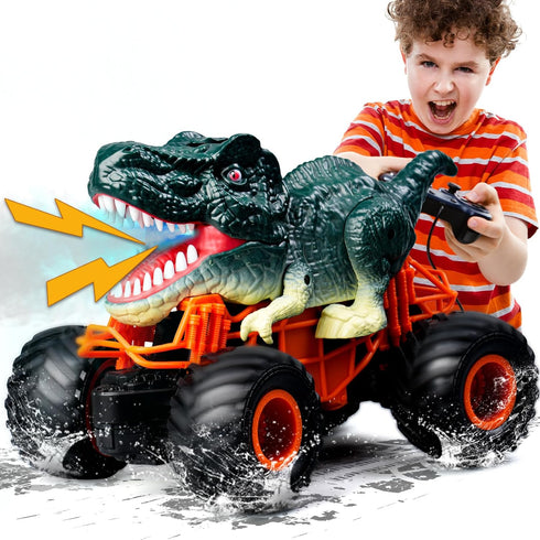 Dinosaur Monster Truck Toys - Remote Control Dinosaur Car, 2.4Ghz RC Truck for Toddlers, Light & Music, Green