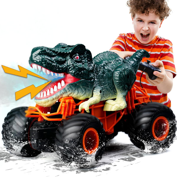 Dinosaur Monster Truck Toys - Remote Control Dinosaur Car, 2.4Ghz RC Truck for Toddlers, Light & Music, Green