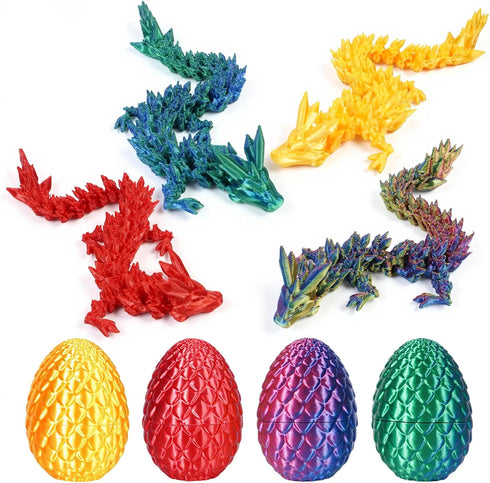 VivaNova 4 Pack 3D Printed Easter Dragon Eggs, Prefilled Easter Eggs with Articulated