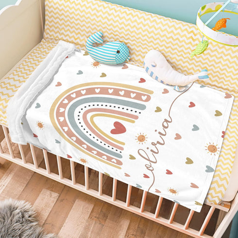 Personalized Baby Girl Blankets with Name, Custom Boho Rainbow Swaddle Blanket for Girls, Customize Newborn Shower