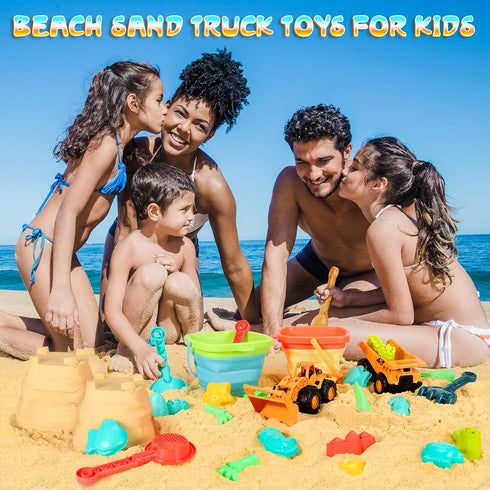 29PCS 2 2 3-10 HUITEM Beach Sand Toys for Kids, Sandbox Toys with Collapsible Bucket Sand, Dump Truck, Dinosaur Molds