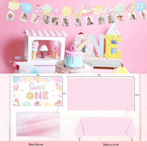1st 150 Kriyokiaa Birthday Decorations for Girl Pcs Sweet One Birthday Party Decorations with Balloon Garland