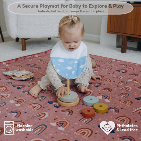 55"x55"Jumbo 4-Layer Thick Baby Splat Mat for Under High Chair, Large Heavy Duty Waterproof Spill Mat, Washable, Extra