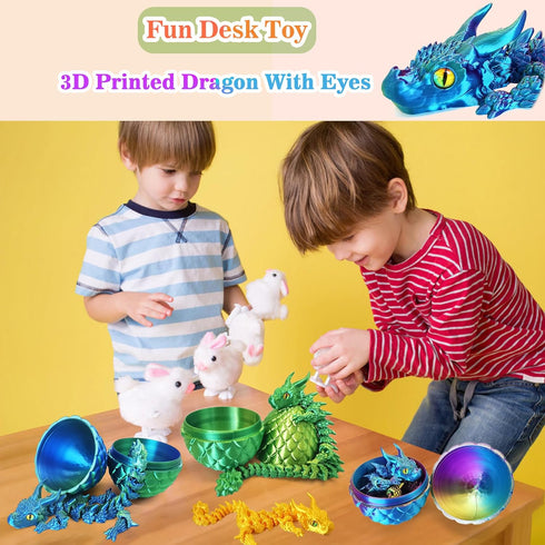 AFUDO 3D Printed Dragon Eggs with Dragon Inside, Large Articulated Dragons Toys with Eyes, Easter Basket Essentials