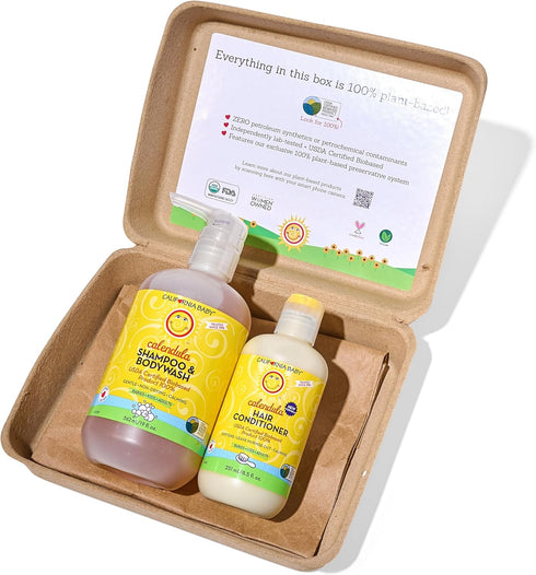 Set 100% 19oz 8.5oz California Baby Calendula Baby Shampoo and Conditioner | Plant-Based | Soothing Lavender Body Wash