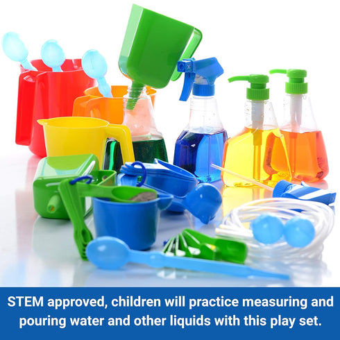 Constructive Playthings Measure and Pour Water Play Kit - 34-Piece Educational Toy for Kids 3 Years and Older