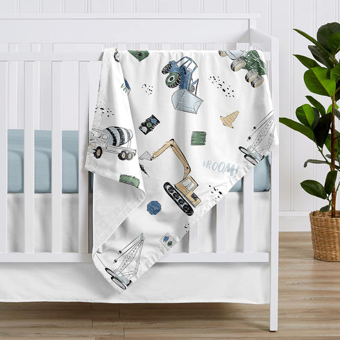 Sweet Jojo Designs Construction Truck Boy Blanket Receiving Security Swaddle for Newborn or Toddler Nursery Car Seat