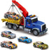 i diy Big Tow Truck Toy Set With 4pcs Pull-Back Race Car, Friction Powered