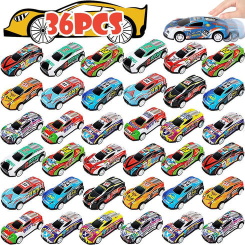 36 Pack Mini Die-Cast Race Cars - Pull Back Toy Vehicles Bulk for Boys Girls 3-5 Years Old