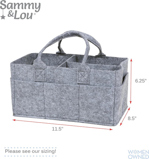 Sammy & Lou Light Gray Felt Storage Caddy, Divided Design for Diapers and Wipes, 11.5"D x 6"W x 8"H