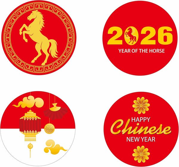 108 PCS 1.18" Chinese Lunar New Year Sticker Labels, 2026 Year of The Horse Sticker Decorations for Party Favor and