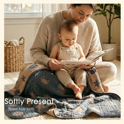 (1 Pack Ultra Soft Muslin Baby Blanket, A Versatile Swaddle and Crib for Babies, Toddlers, Boys, and Girls Ocean)