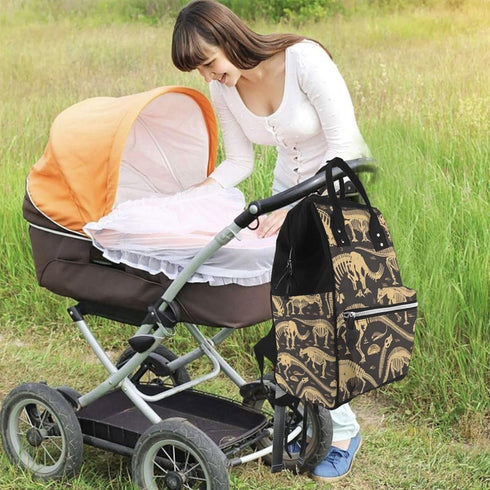 QSMJKLD Backpack Mommy Daypack Dinosaur Skeleton Diaper Bag with Changing Pad, Pacifier Holder - Multifunction Travel