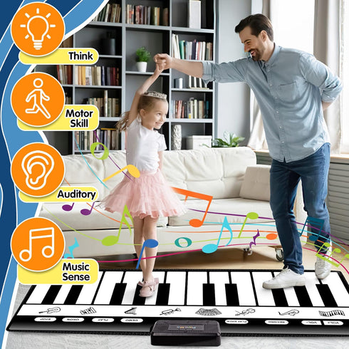 TWFRIC 6ft. Piano Mat with 24 Keys, 10 Demos, 8 Musical Instruments Sounds, 4 Play Modes, Giant Dance Floor