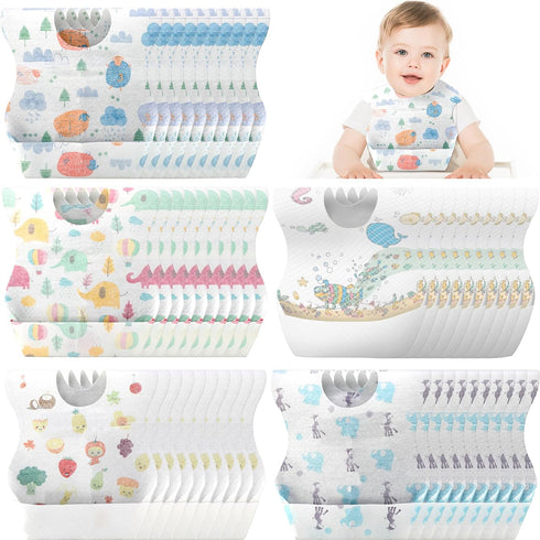 Shinymoon 100 Pcs Disposable Baby Bibs Individual Wrapped Travel Bibs Waterproof Food