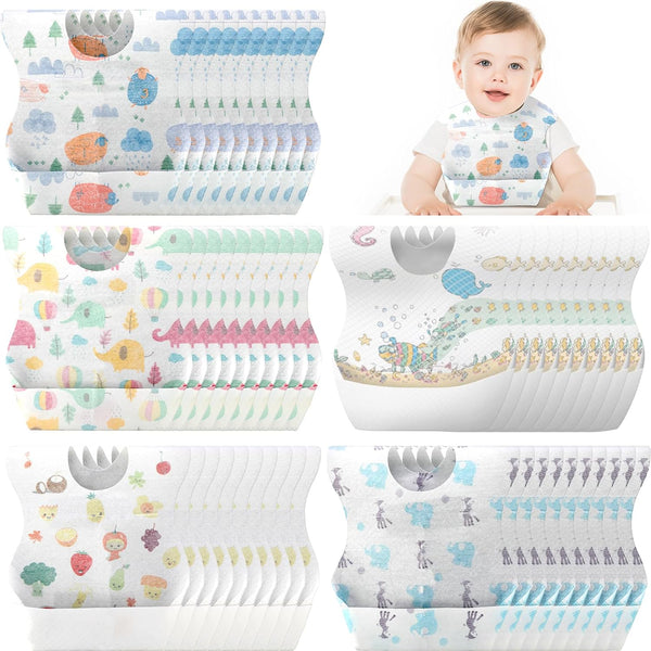 Shinymoon 100 Pcs Disposable Baby Bibs Individual Wrapped Travel Bibs Waterproof Food