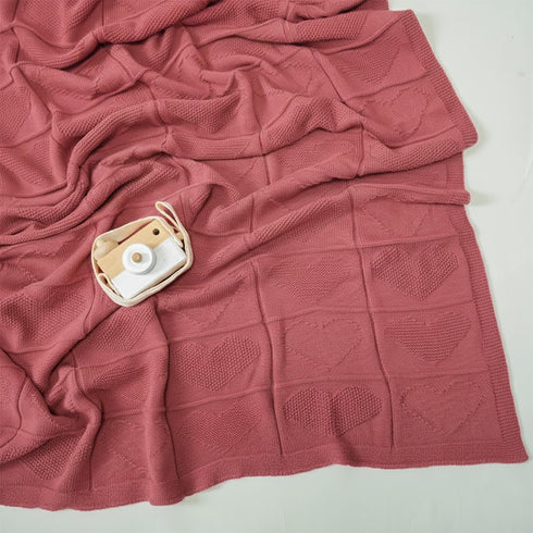 Cozy 36x28 Baby Knit Cotton Blanket Rose Pink Heart Design Stroller Crib Throw Soft Nursery Gift Baby Shower Birthday