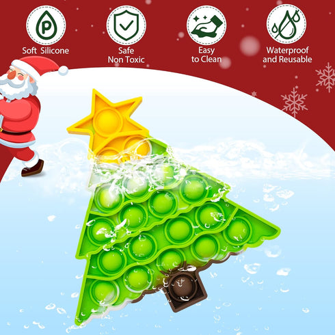 Woplagyreat Christmas Tree Fidget Toys,Small Christmas Push Bubble Sensory Pop Toy Xmas Gifts for Kids Toddlers Girl