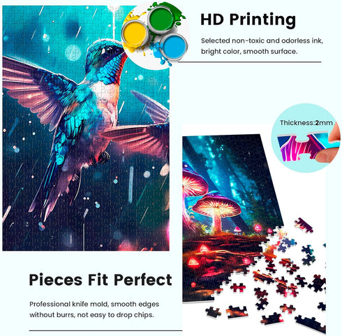 2 Pack 1000 Piece Puzzles for Adults - 2000 Piece Jigsaw Puzzles - Hummingbird Mushroom for White Elephant Gifts