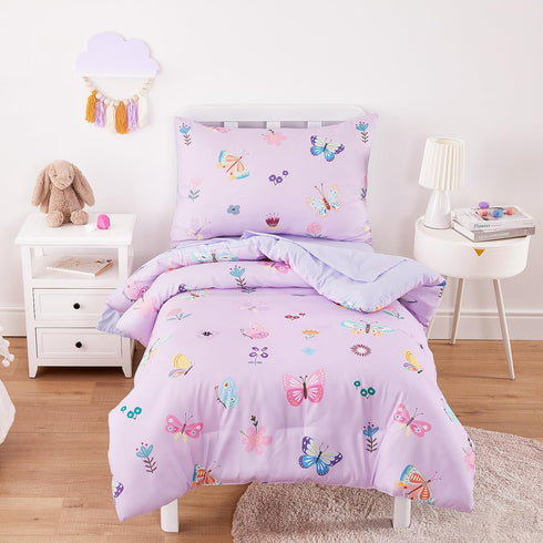 Wake In Cloud - Butterfly Toddler Bedding Set for Girls, Cute Colorful