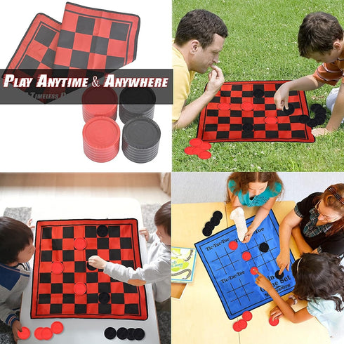 3 in 1 Giant Checkers Game Set with 24 Checkers, Reversible Rug, Indoor & Outdoor Activity for Kids or Adults