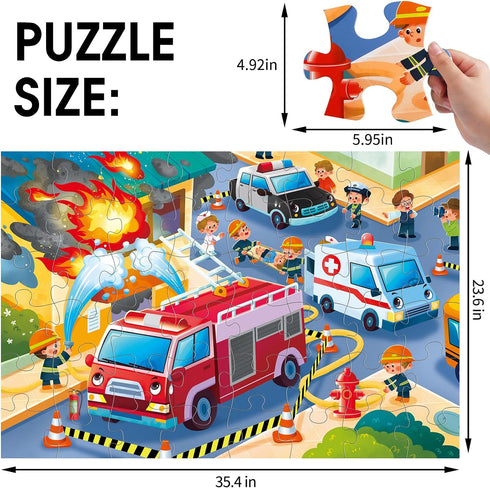 Puzzles,48 3-5,Children 4-8 Jumbo Floor Puzzle for Kids,Fire Rescue Jigsaw Large Piece Firefighter Fireman Fire Truck