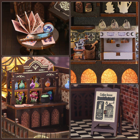 Set DIY Book Nook Kit, Miniature Dollhouse Bookshelf Insert with Light, Laser-Cut Wooden Craft for Adults, Perfect