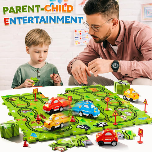 Beby Buty 64PCS Set 3-5 4-6, 3 4 5 3 4 5 6 Puzzle Race Track Car for Kids Boys, Floor Puzzle Tracks Car Toys for Boys