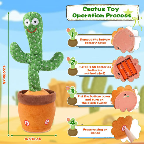 6+ 10 1 2 3 4 5 6, Talking Cactus Toy for Babies Months & Toddlers - Dancing Singing Repeating Cactus Toy with Songs