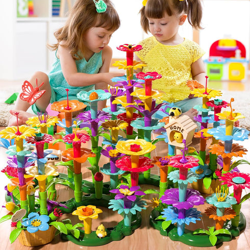 TEMI 138 PCS Educational STEM Toy and Preschool Garden Play Set for Kids Age 3-7 - Flower Stacking Toys