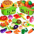 100 2 2 3 4 5 PCS Cutting Play Food Toy for Kids Kitchen, Pretend Food Kitchen Toys Accessories with Baskets, Fake