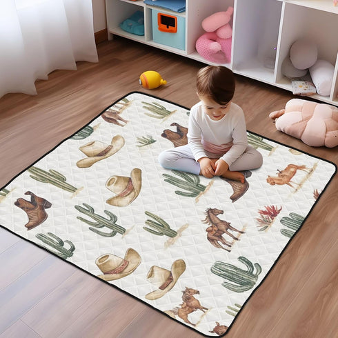 Selerdon 50" 50" Baby Play Mat Western Cowboy Horse Cactus Shoes X Play Gym Crawling Mat Soft Non-Slip Portable Picnic