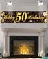 Happy 50th Birthday Banner - Durable Black & Gold Glitter Birthday Sign for Men Women 50th Birthday Party