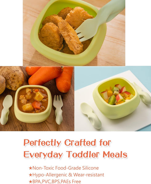 Set Set 1-4 Toddler Utensils Ergonomic Fork and Spoon and Bowl Non-Slip Design for baby Year Olds Self-Feeding BPA Free