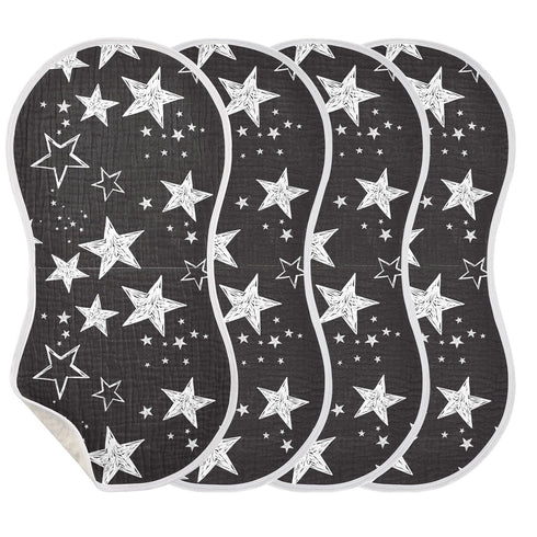 KICPOAY Muslin Baby Burp Cloths, Star Black and White Muslin Baby Bibs Rags