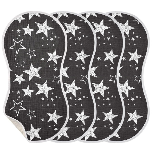 KICPOAY Muslin Baby Burp Cloths, Star Black and White Muslin Baby Bibs Rags
