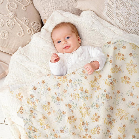 Fluffy-backed Reversible Baby Swaddle Blankets - 100% Muslin Cotton Front, Plush Dotted Fleece Back 30 x 41 Inches