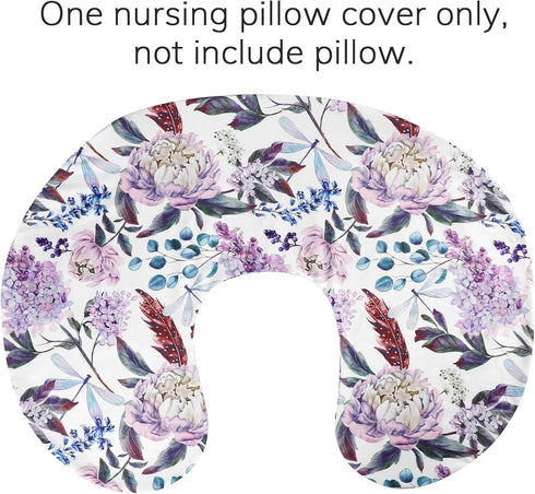 Set Purple Baby Blankets, Minky Toddler Blanket for Boys Girls, Wisteria Floral Nursing Pillow Cover, Nursing