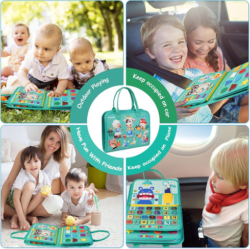 3-6 Years-10 Pages-32 3 Montessori Busy Board - Sensory Learning Toys for Toddlers Activities, Airplane Car Travel