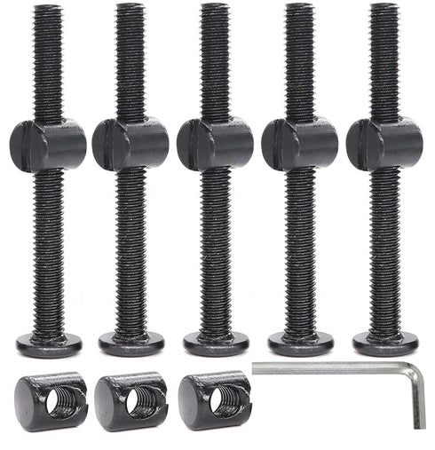 cSeao 10-Pack M6 70mm Black Socket Cap Screws and Barrel Nuts Set for Furniture Crib Chairs Baby Bed