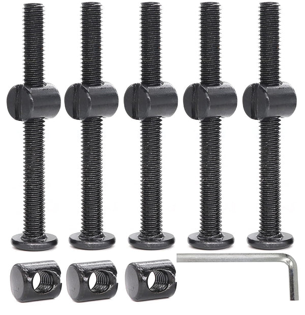 cSeao 10-Pack M6 70mm Black Socket Cap Screws and Barrel Nuts Set for Furniture Crib Chairs Baby Bed