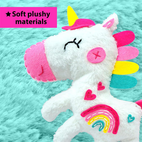 KRAFUN Unicorn Beginner Animal Sewing Kit for Kids Age 7-13 - Includes 3 Stuffed Animal Dolls