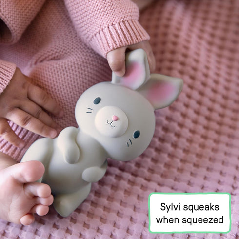 0-6 0+ Sylvi Natural Rubber Baby Teether Toy, Rabbit Teething Toy for Sore Gums Months, Soft Sensory Chew Toy Easy