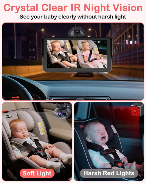 Wkzay 1080P 2-Kids: 6.9 Inch 2 5-Mins 360 HD Dual Baby Car Camera for Split Display with Night Vision Carseat Cameras