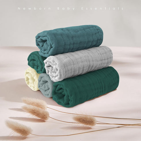 12 Pack 12x12 Inches, 100% MOON PARK Baby Washcloths, - Small Burp Cloths and Baby Wipes - Cotton Muslin Ultra Soft