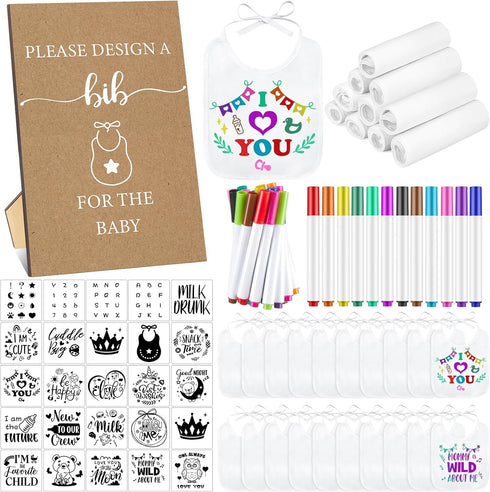 Panitay 100 Pcs DIY Baby Bibs Decorating Kit 50 White Bibs 25