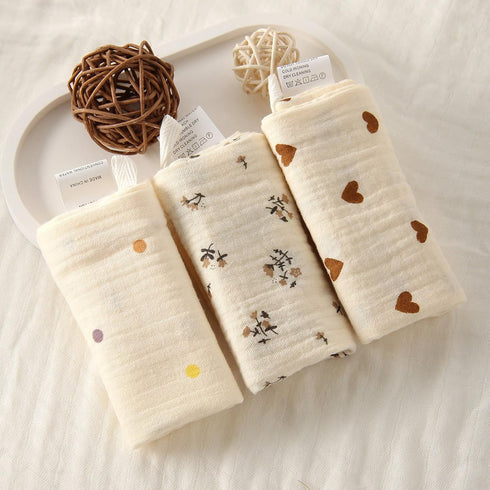 COYENRAT 3PCS 4-Layer Cotton Handkerchief Face Towel Gentle and Absorbent Drooling Bib Mouth Wipe Cloth for Bathing