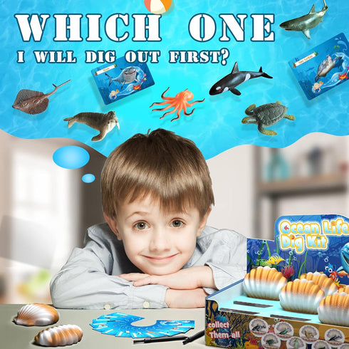 Set Ocean Animals Dig Kit - Educational Seashell Excavation for Kids
