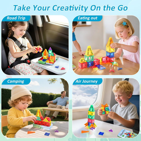 Set Mini Magnetic Tiles Toddler Travel Toys with Iron Box, STEM Educational Travel Building Toys for Kids, Travel